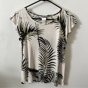 H&M | Women’s Cream Palm-Print Short Sleeve Top size Small